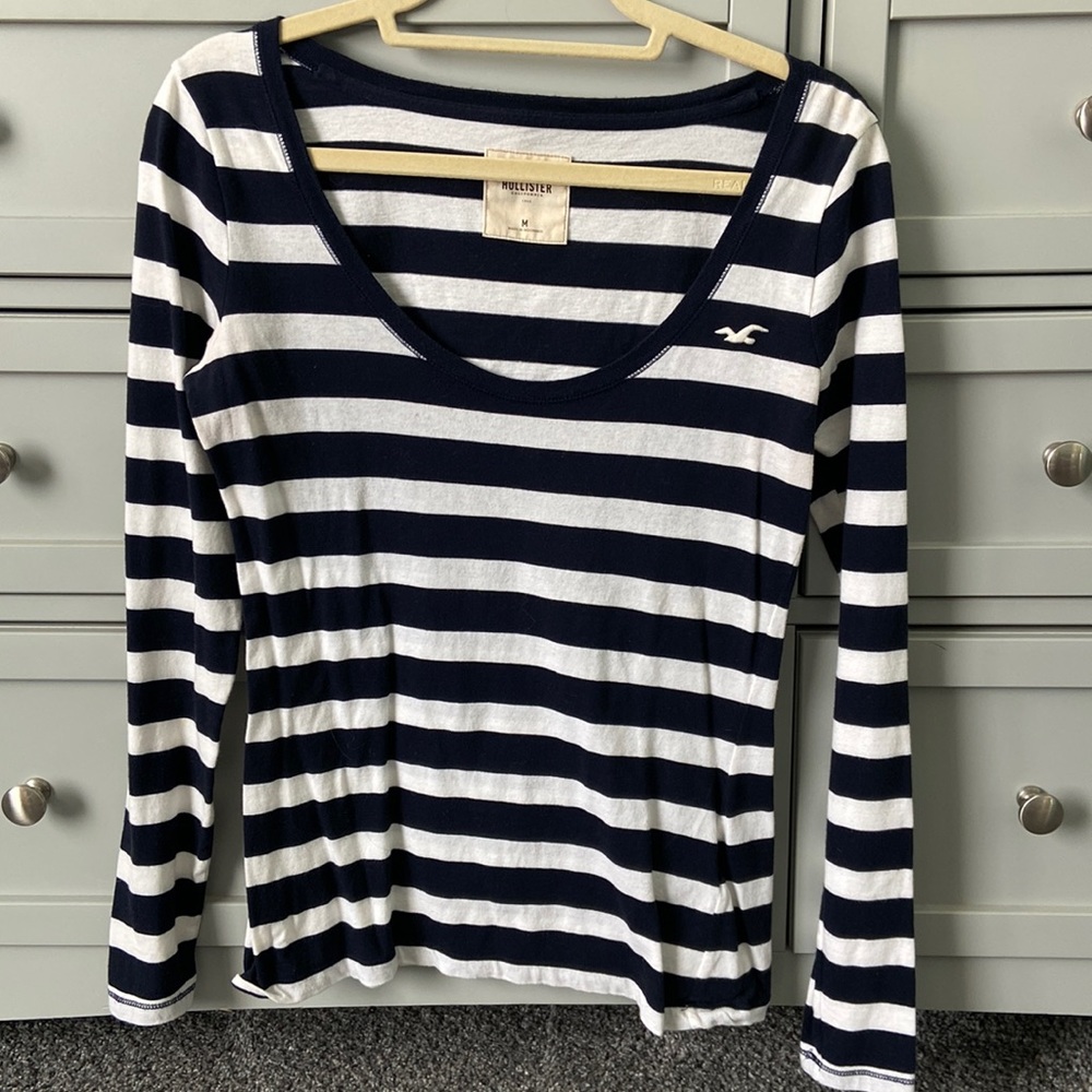 Hollister Blue & White Striped Long Sleeve Top